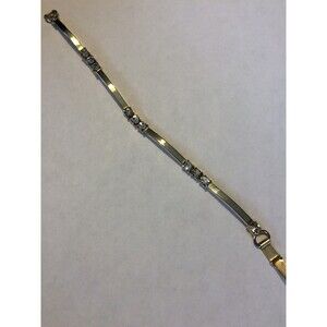 Vintage Modernist Gold Tone Bracelet With Lg Rhinestones 7”